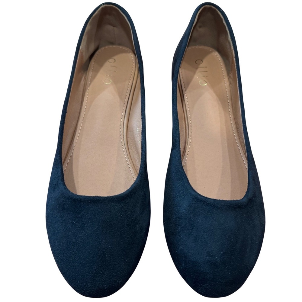 Ollio Womens 10 Black Ballet Flats Round Toe Slip On Faux Suede Shoes Academia